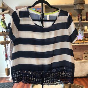 Silky Crop Top, XL - Xhilaration Navy White Stripe & Lace